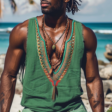 Men's V Neck Ethnic Chic Linen Vest