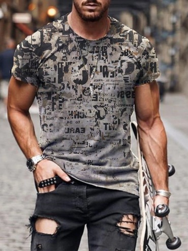 Mens Fashion Casual Abstract Chic Painting Print Short Sleeve T-shirt