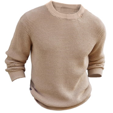 Mens Crewneck Thick Pullover Chic Sweater Waffle Textured Long Sleeve Knitted Sweaters