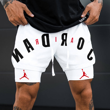 Basketball Print Double Layer Chic Performance Sports Comfort Shorts Men's Casual Sports Shorts