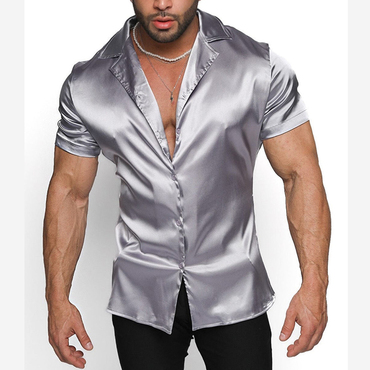 Men's Satin Plain Casual Chic Short Sleeve Shirt