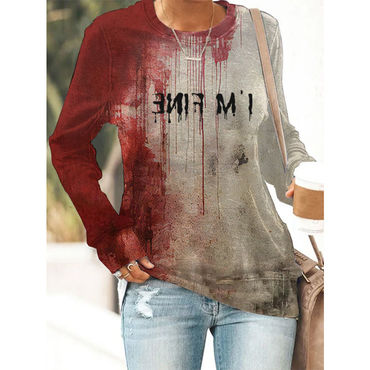 Women's 'im Ok' Halloween Chic Blood Splatter Print Crew Neck Long Sleeve T-shirt