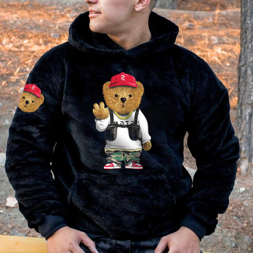 Black Bear Lamb Wool Chic Warm Casual Sweatshirt