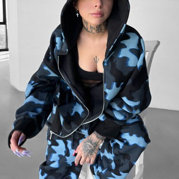 Women Oversize Camouflage Chic Zipper Hoodie