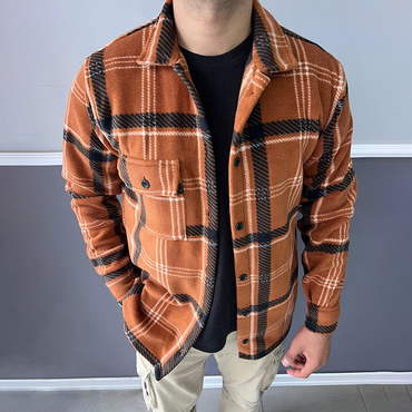 Men's Oversized Fleece Contrast Chic Plaid Jacket