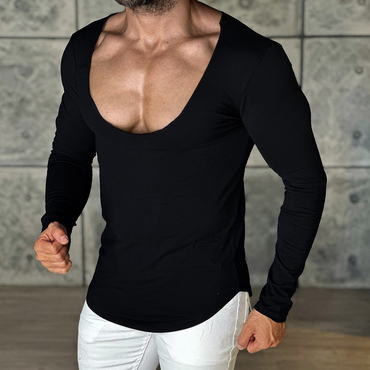 Men's Daily Basic Solid Chic Color Long-sleeved T-shirt Slim Casual Bottoming Shirt