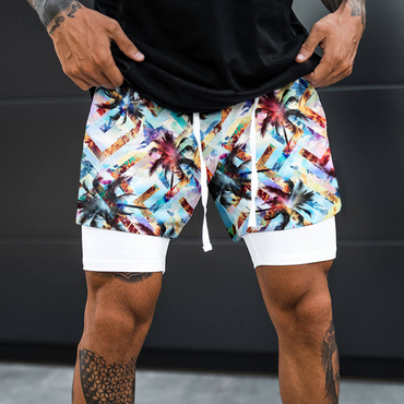 Men's Summer Surf Print Chic Shorts Double Layer Security Performance Shorts