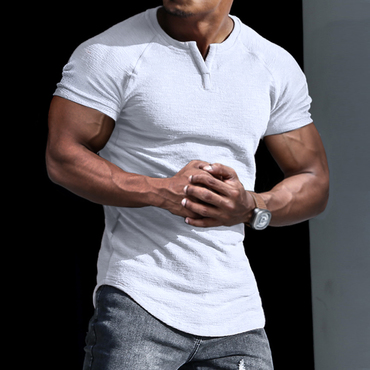 Men's Casual Slim Short-sleeved Chic T-shirt Sports Fitness Running V-neck Top