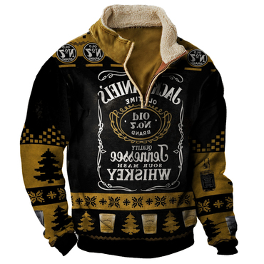 Men's Vintage Jack Daniel's Chic Christmas Print Half-zip Stand Collar Sweatshirt