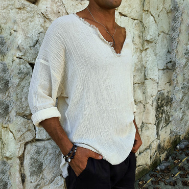 Men's V-neck Linen Long Sleeve Chic Shirt