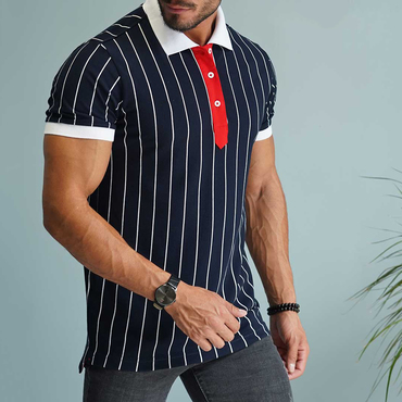 Men's Vertical Stripe Polo Chic Shirt