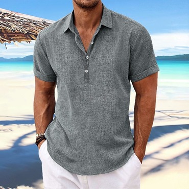 Men's Shirt Solid Color Chic Cotton Linen Lapel Short Sleeve Casual Summer Daily Tops