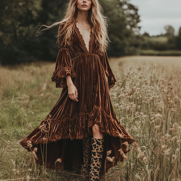 Women's Velvet Vintage Bohemian Chic Dress