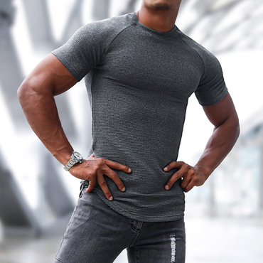 Men's Sports Short-sleeved Fitness Chic Training T-shirt Running Top Casual Slim Round Neck Solid Color Cotton Bottoming Shir