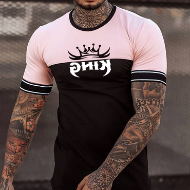 Men's Fashion Live Like Chic A King Print Color Matching Casual Slim Fit Short Sleeve T-shirt