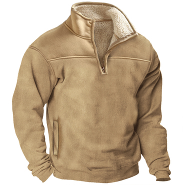 Men's Outdoor Thickened Chic Zipper Stand Collar Fleece Sweatshirt Jacket