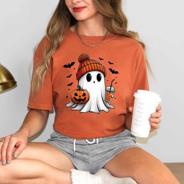 Women's Vintage Halloween Ghost Chic Short Sleeve Crew Neck T-shirt