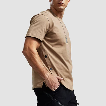 Men's Casual Buttoned Short Sleeve Chic T-shirt Men's Pure Cotton Loose Short Sleeve Top