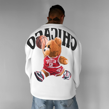 Casual Basketball Bear Print Chic Crew Neck Sweatshirt