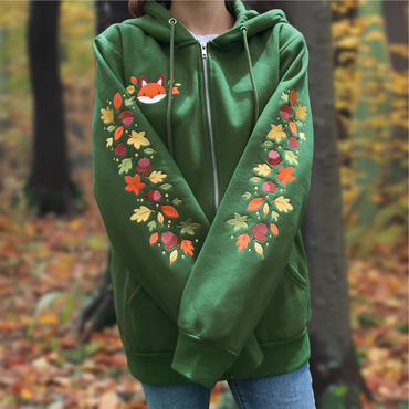 Womens Embroidered Gift Chic Zipper Hoodie Jacket