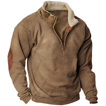 Men's Vintage Fleece Chic Zipper Stand Collar Sweatshirt