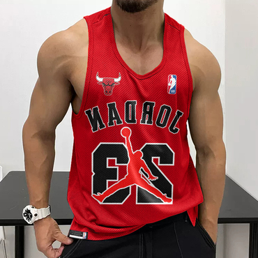 Men's Casual Mesh Vest Chic Basketball Print Vest Breathable Sports Vest