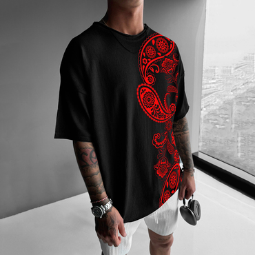 Men's National Wind Cashew Chic Flower Printed T-shirt