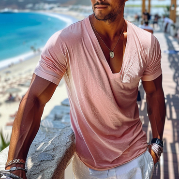 Men's Holiday V-neck Minimalist Chic Plain T-shirt