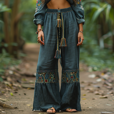 Women's Retro Ethnic Style Chic Loose And Comfortable Long Linen Pants