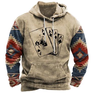 Men's Vintage Ethnic Cowboy Chic Playing Cards Western Print Hoodie