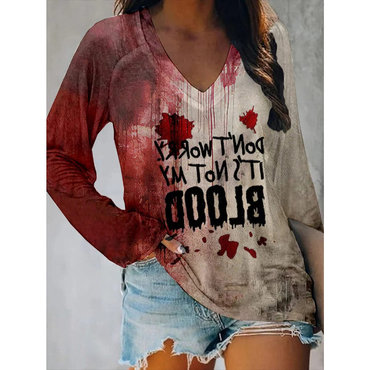 Womens Dont Worry Its Chic Not My Blood Halloween Print V-neck T-shirt