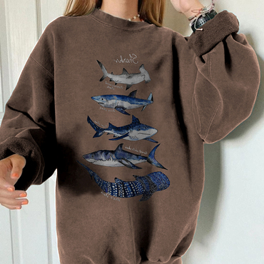 Vintage Casual Long-sleeved Whale Print Chic Sweatshirt