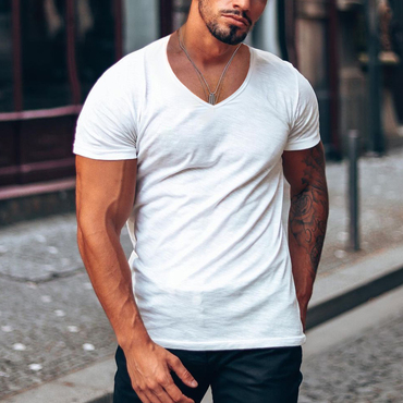 Men's Solid Color V-neck Chic Casual Breathable T-shirt