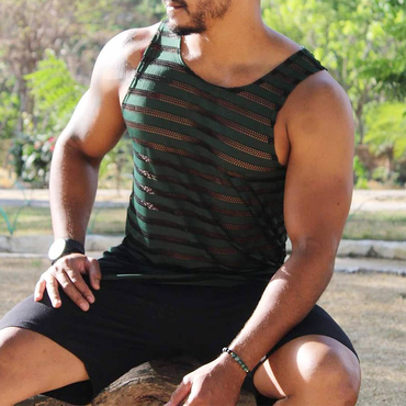 Sexy Men's Mesh Striped Chic Tank Top