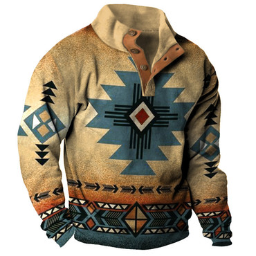 Men's Half Open Collar Chic Sweatshirt Retro Ethnic Print