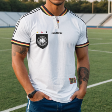 Men's Football Race 2024 Chic Germany Loose Short Sleeve Block Henley Neck T-shirt