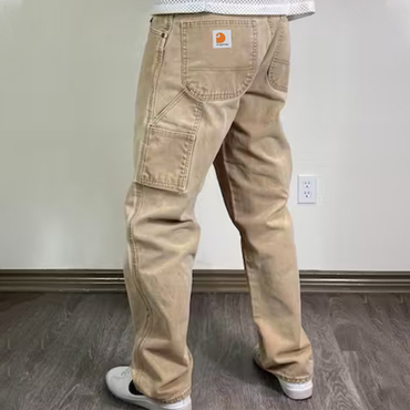 Men Vintage Wash Khaki Chic Sun Faded Carpenter Pants Work Trousers