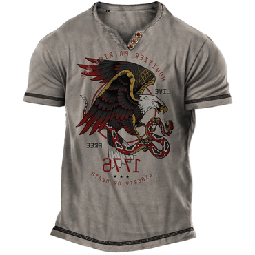 Men's Flying Eagle Print Chic Henley T-shirt