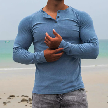 Men's Fitness Simple Henley Chic Long Sleeve T-shirt