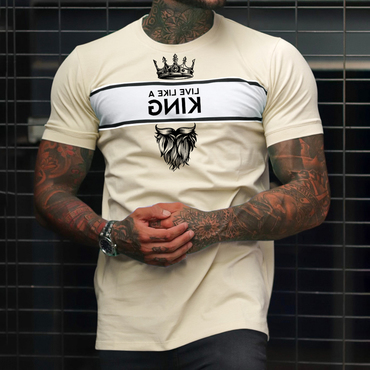 Men's Fashion Live Like Chic A King Print Color Matching Casual Slim Fit Short Sleeve T-shirt