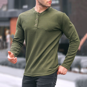 Men's Button Down Crew Neck Chic Long Sleeve T-shirt