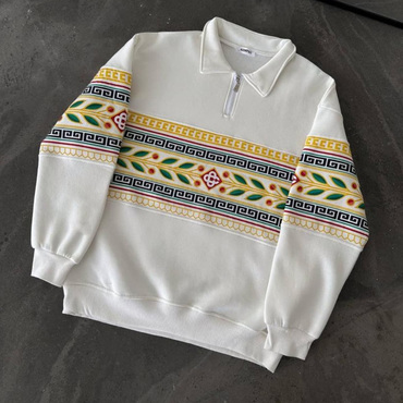 Unisex Ethnic Printed Zipper Neck Chic Sweatshirt