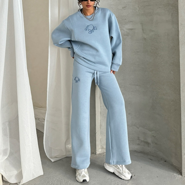 Oversized Preppy Relaxed Patchwork Chic Sweatshirt And Sweatpants Set