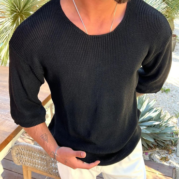 Knitted Wool 3/4 Sleeve Chic Solid T-shirt