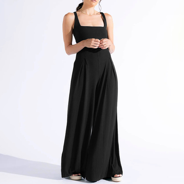 High-waist Jumpsuit, New Temperament, Chic Commuter Casual Pants, Women's Solid Color Loose Wide-leg Pants