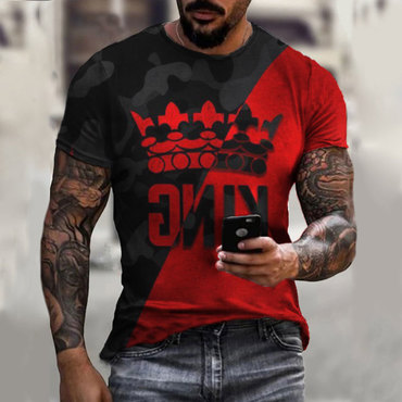 Fashion Men's Color Block Chic King T-shirt