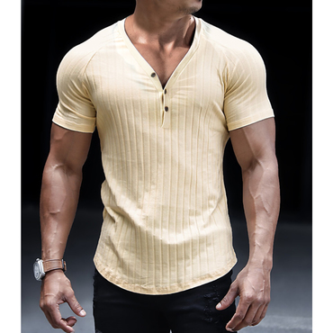 Men's Casual Slim V Neck Chic Short Sleeve T-shirt Solid Color Fitness Running Sports Fitness Tee