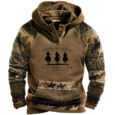 Men's Vintage Western Yellowstone Chic Colorblock Hoodie