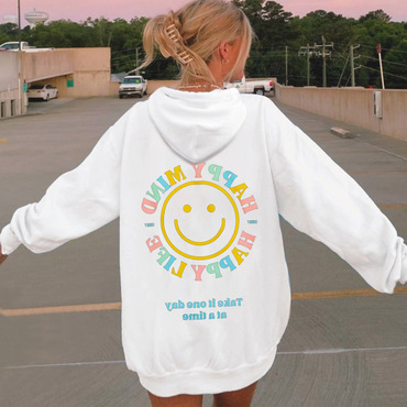 Women's Happy Mind Happy Chic Life Take It One Day At A Time Print Casual Hoodie