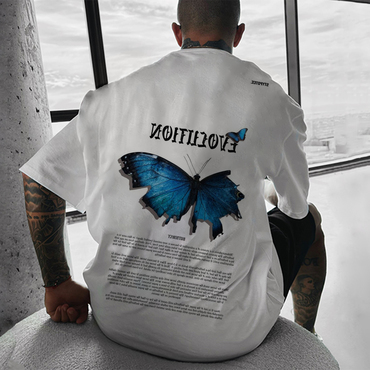 Stylish Butterfly Taxidermy Print Chic Oversized Men's T-shirt